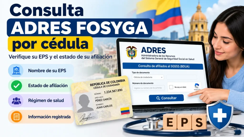 Consulta ADRES FOSYGA por cédula en Colombia para verificar EPS, estado de afiliación y régimen de salud.