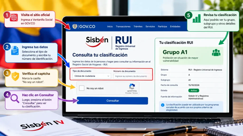 check New RUI Sisbén Score and household classification