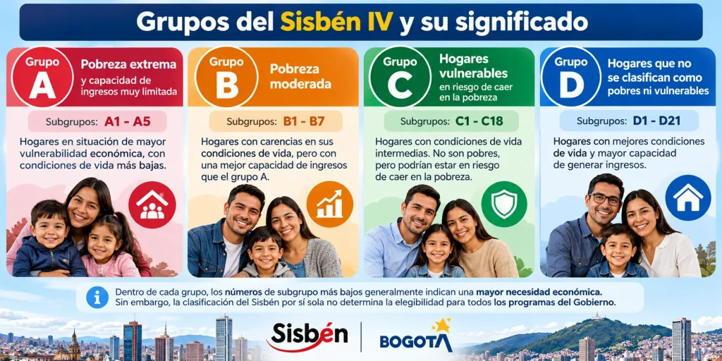 Sisbén groups A, B, C and D infographic